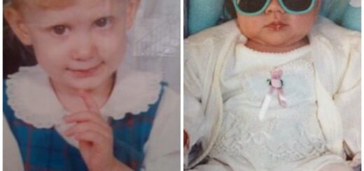 collage of toddler case (left) and baby cass (right). case, about 3, smiles up shyly and holds up a finger. cass, a baby, sits stoic wearing sunglasses